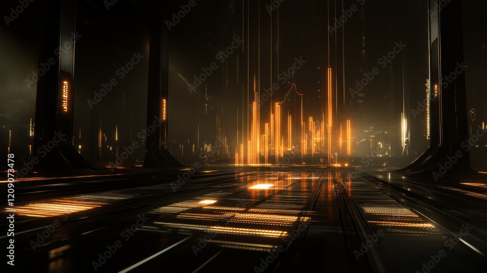 Aufkleber a d financial chart with rising columns and a glowing trendline, placed over a sleek digital grid wi