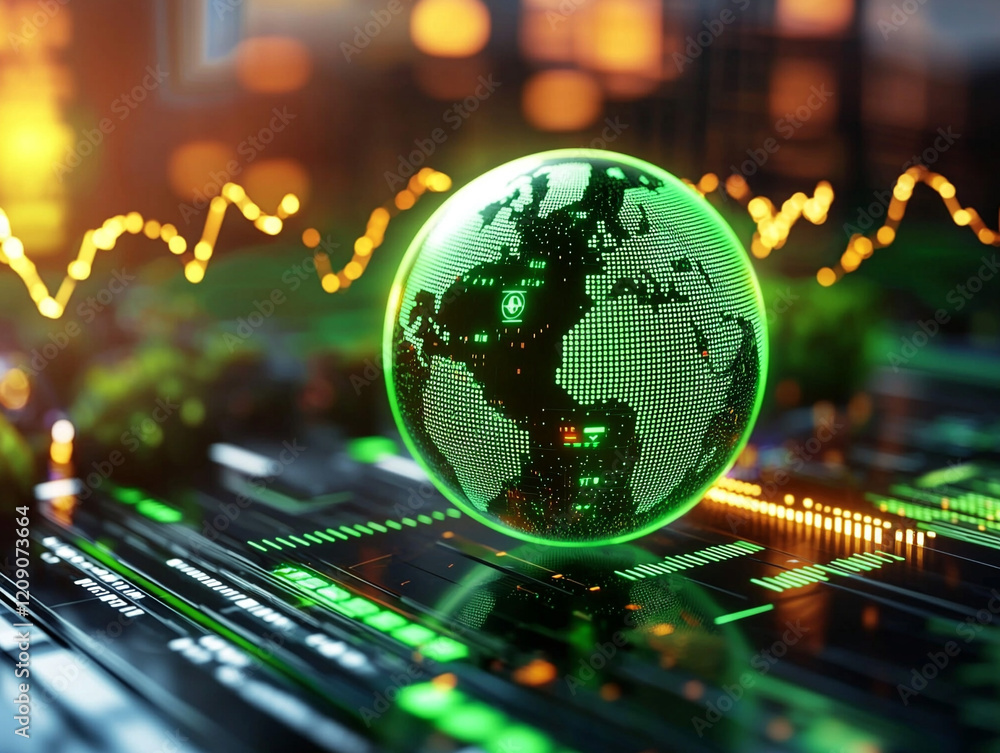 Poster ai generates green globe visualization technology hub digital art futuristic environment abstract vi