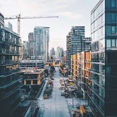 Fototapeta premium Cityscape construction sunrise street development