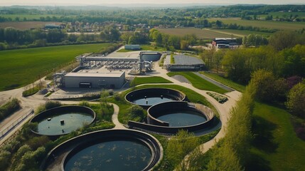 Rural wastewater treatment plant aerial view