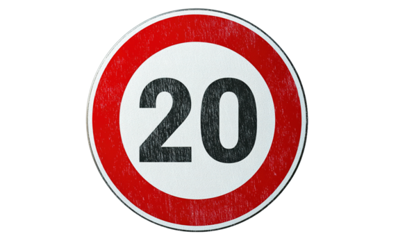 20 km of a circular speed limit sign on transparent or white background