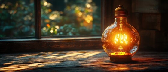 Vintage Light Bulbs on Dark Wooden Table with Chiaroscuro Lighting in Baroque Style
