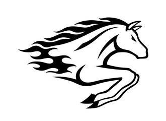 Icon fast horse with flame on white background.