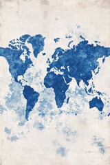 Obraz premium World Map Watercolor Art Print: A Blue Hues Journey Across Continents