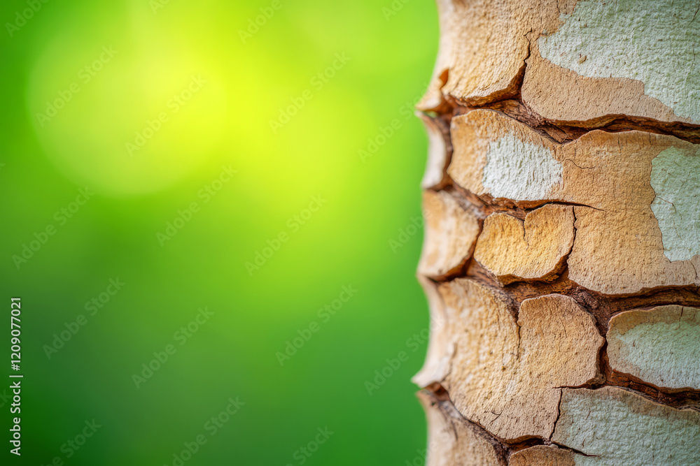 Aufkleber close-up of tree bark with texture and soft green background in natural environment