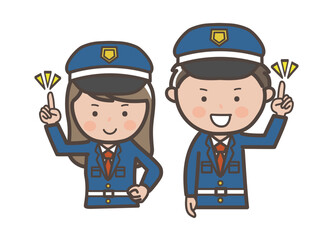 ポイントを説明をする男女警備員の上半身イラスト