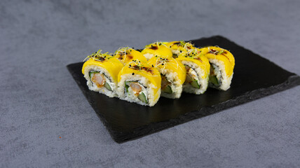 mango sushi, Japanese dish, fish and rice