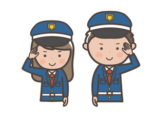 敬礼ポーズをする男女警備員の上半身イラスト