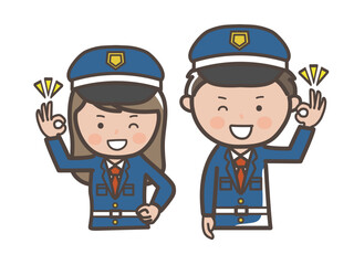 了解のOKサインを出す男女警備員の上半身イラスト