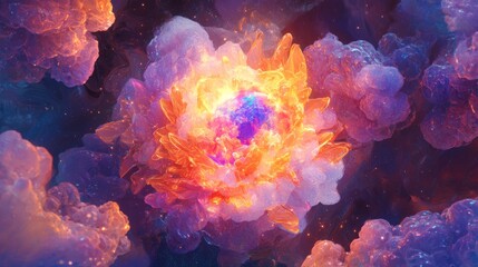 Abstract Cosmic Nebula Vibrant Orange Purple and Blue Energy Explosion