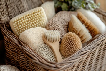 Basket Filled with Natural Cleaning Products for Eco-Friendly Cleaning Solutions