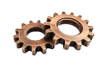 Interlocking Bronze Gears on transparent or white background