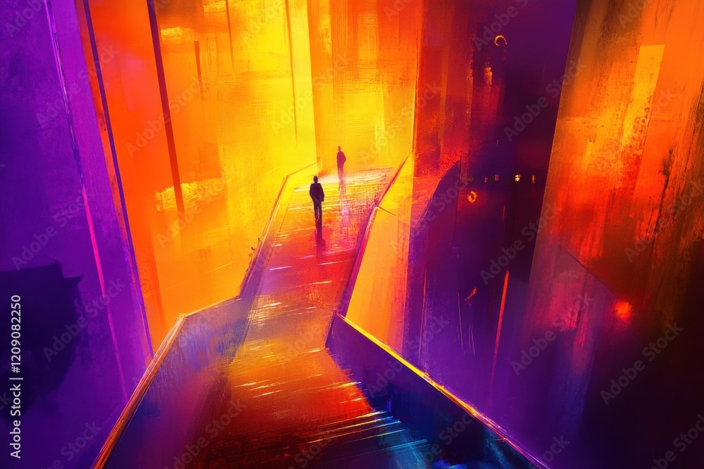 Aufkleber abstract painting with vibrant lights, utilizing vibrant colors and dynamic shapes to enhance depth 