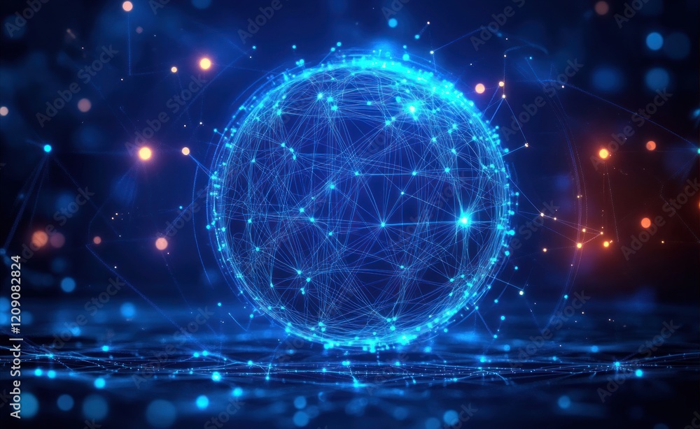 Aufkleber futuristic cyber network spherical data visualization ethereal light technology illusion 3d digital 