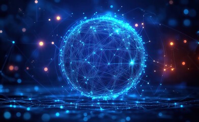 Futuristic Cyber Network Spherical Data Visualization Ethereal Light Technology Illusion 3D Digital Art