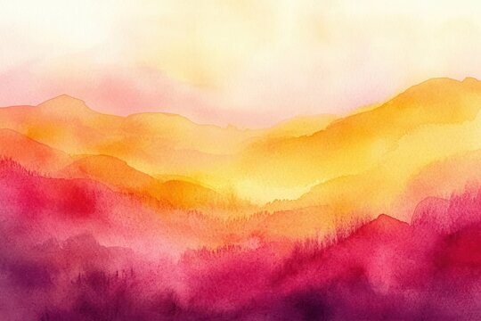 Watercolor Abstract Landscape Vibrant Yellow Pink Background with Grunge Texture Art