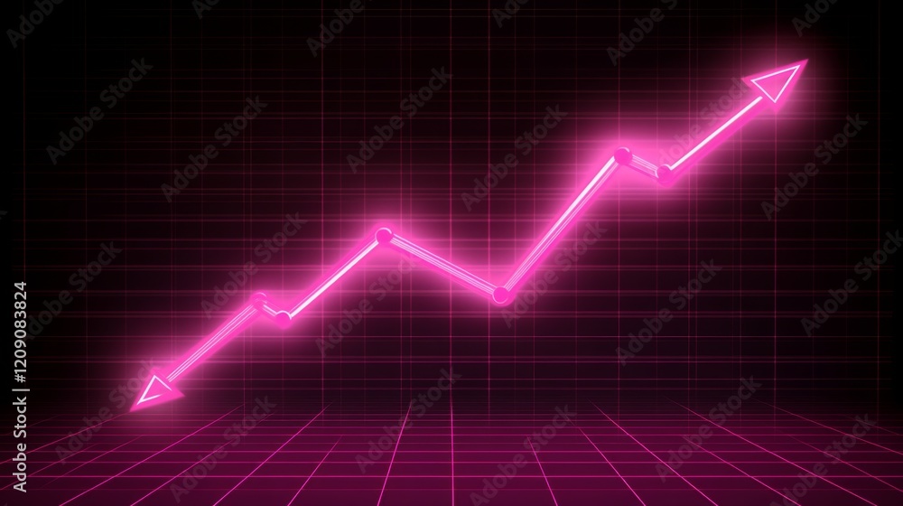 Poster A sleek D line graph with sharp, glowing edges and a steady upward trajectory, set against a futuristic digital grid background