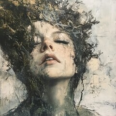 Surreal Woman and Nature: A Dark, Dreamlike Portrait