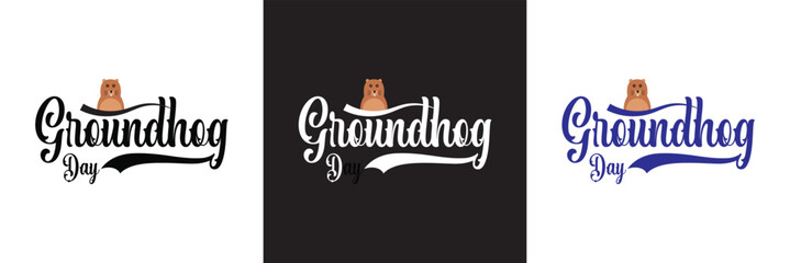 Happy Groundhog Day. Hand drawn lettering text .Spring holiday quote typography design. isolated on white and black background. vector illustration. EPS 10