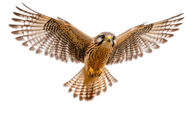 Kestrel in flight on transparent or white background
