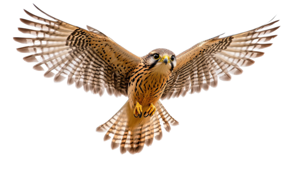 Kestrel in flight on transparent or white background