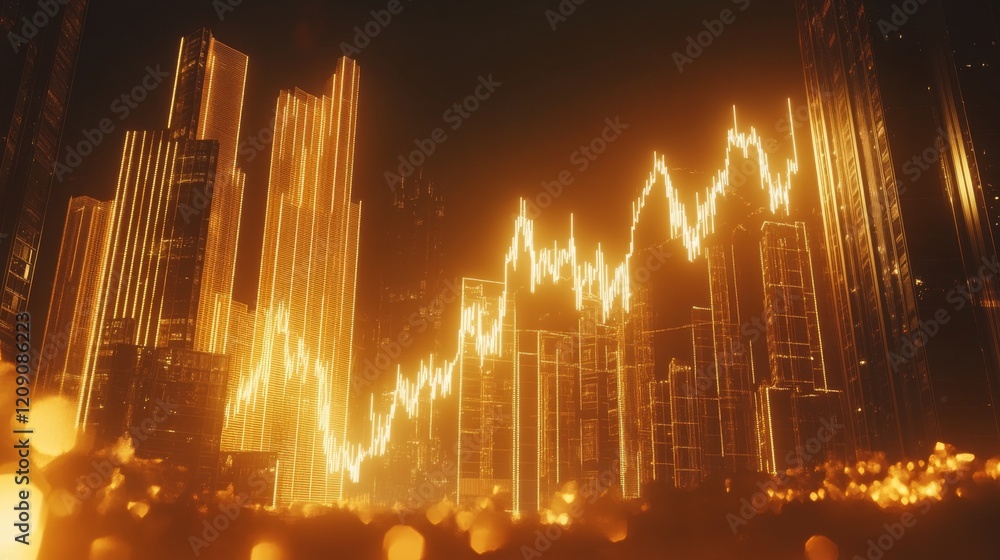 Poster a visually striking d graph with interconnected nodes and ascending lines, set in a digital space wi