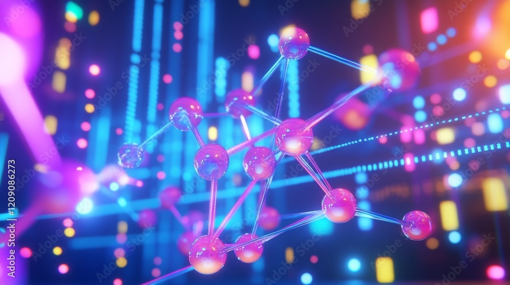 Leinwandbilder a visually striking d graph with interconnected nodes and ascending lines, set in a digital space wi