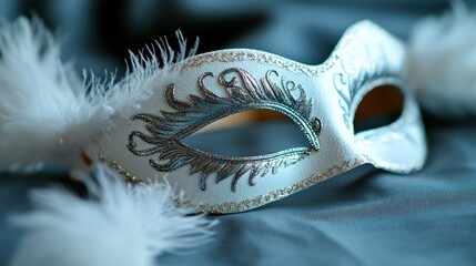Elegant Venetian Mask with White Feathers: A Symbol of Mystery and Festivity