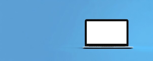 laptop isolated with white screen and blue background, Generative AI
