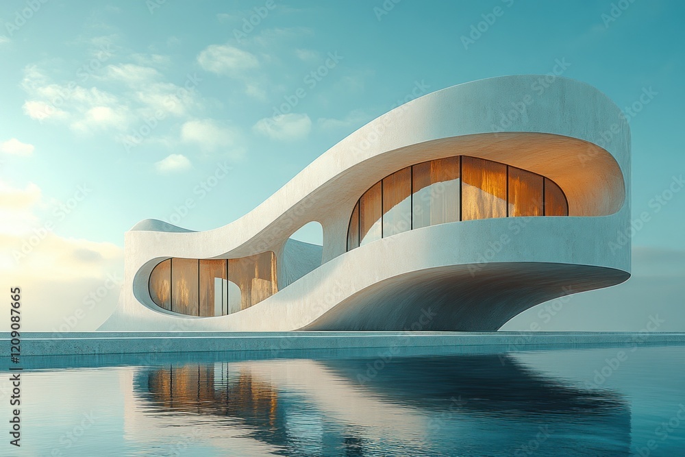 Poster minimalist abstract architecture design with flowing curves and soft shadows