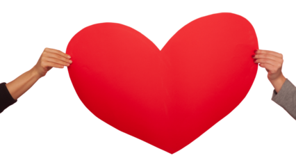 Two people holding a big love, transparent background