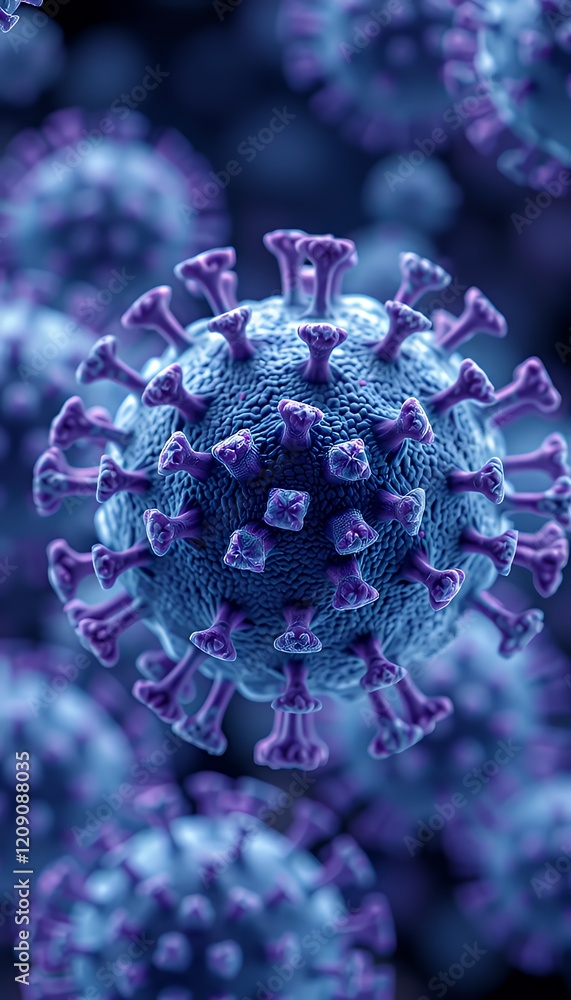 Poster microscopic view of a virus: detailed 3d render of viral structure, close-up of a pathogen, abstract