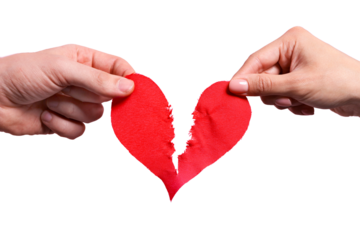 A love that is torn apart, held with both hands on both sides, transparent background