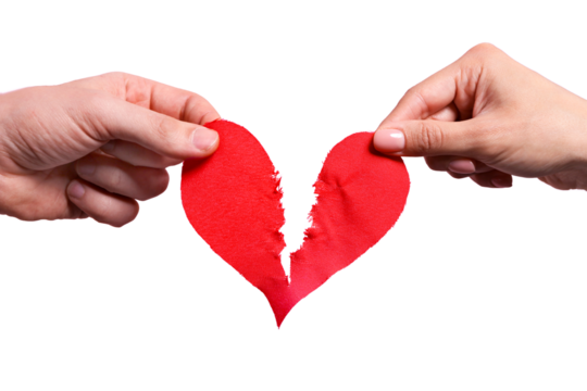 A love that is torn apart, held with both hands on both sides, transparent background