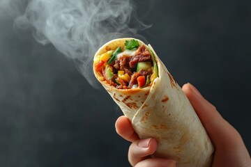 Delicious Steaming Burrito with Beef and Veggies