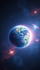 Obraz premium Pixel Art Depiction of Earth in Vibrant Cosmic Landscape