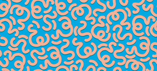 Obraz premium Fun colorful line doodle seamless pattern for kids birthday party or celebration background, trendy design with scribble shapes on black backdrop