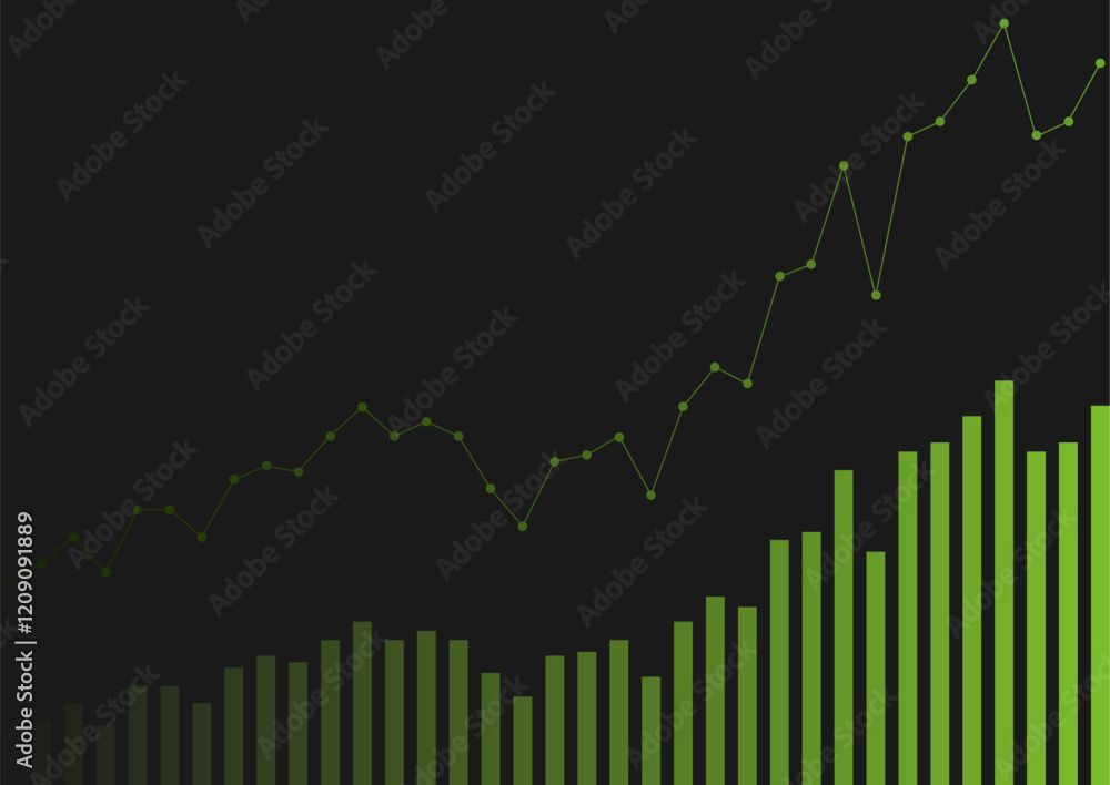 Aufkleber Abstract green growing financial linear graph chart background. Vector lines tech design