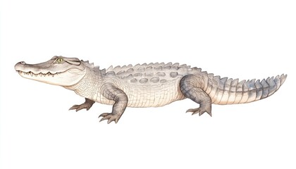 Naklejka premium Realistic illustration of a crocodile in a neutral background, showcasing its features and posture