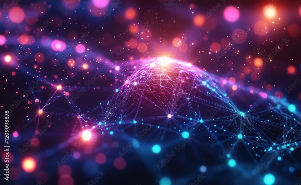 Poster neural network visualization vibrant colors artificial intelligence technology digital abstract cybe