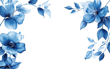 Lgant blue floral frame on transparent or white background