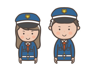 笑顔で正面を向く男女警備員の上半身イラスト