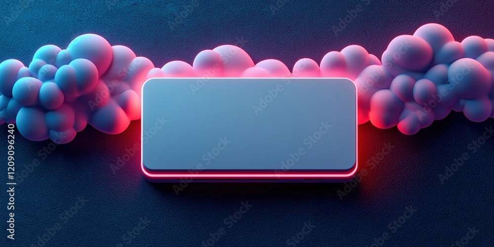 Aufkleber cloud gaming concept. blank rectangular space with glowing edges and colorful clouds around it.