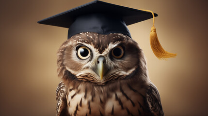 An owl wearing a graduation cap, symbolizing wisdom and academic achievement. The image playfully represents education and the pursuit of knowledge with a humorous touch.