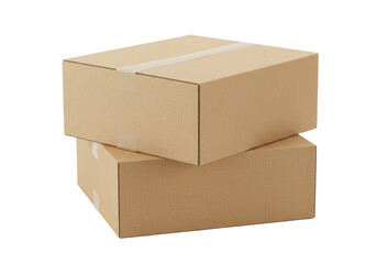 Two brown cardboard boxes stacked on top of each other, isolated on white background