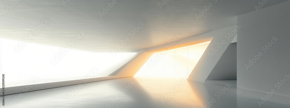 Poster minimalist futuristic interior design with angular geometry and soft lighting