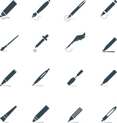 Stationery supplies vector icons set. pen and pencil icon set