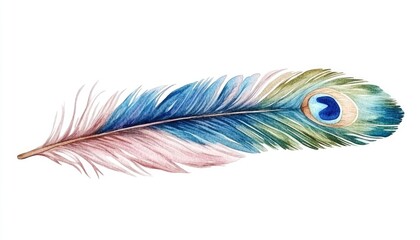 Obraz premium Vibrant watercolor illustration of a peacock feather showcasing intricate details and rich colors