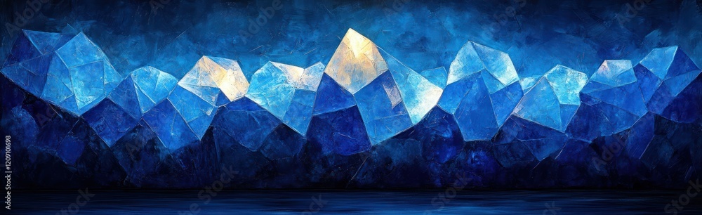 Poster abstract geometric blue composition with triangles in modern art style featuring layered textures an