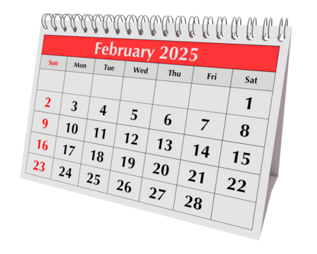 February 2025 calendar. Page of the annual business desk month winter calendar isolated on transparent png - Powered by Adobe